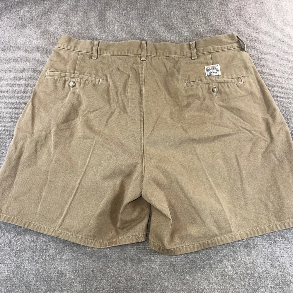 Polo Ralph Lauren Mens 38 Khaki Tan Pleated Chino Shorts 100% Cotton Made in USA